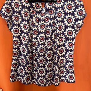 Boden Black and White Boxy Blouse with Peter Pan Collar